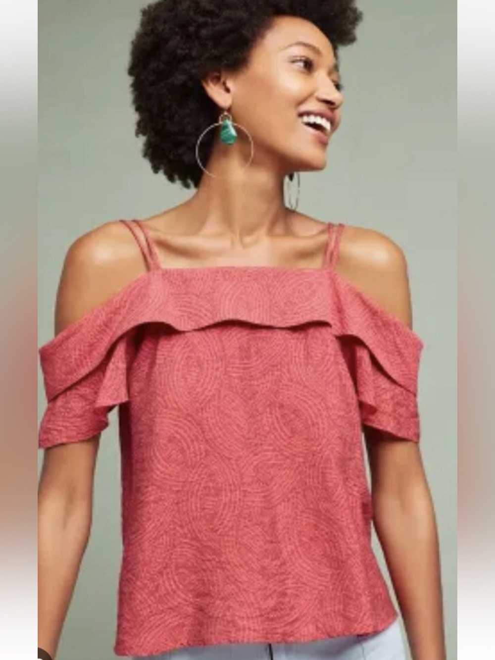 MAEVE ANTHROPOLOGIE Mandalay Open-Shoulder Blouse Red Pink Size XS